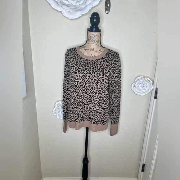 A New Day Tan & Black Leopard Animal Print Sweater Size Extra Extra Large - Picture 2 of 15